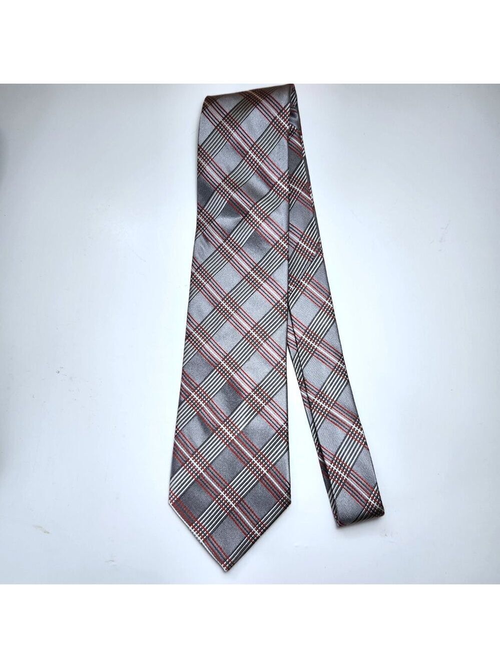 Stefano Conti Necktie Men's 100% Silk Tie 100% Italian Silk Tie Grey Red White